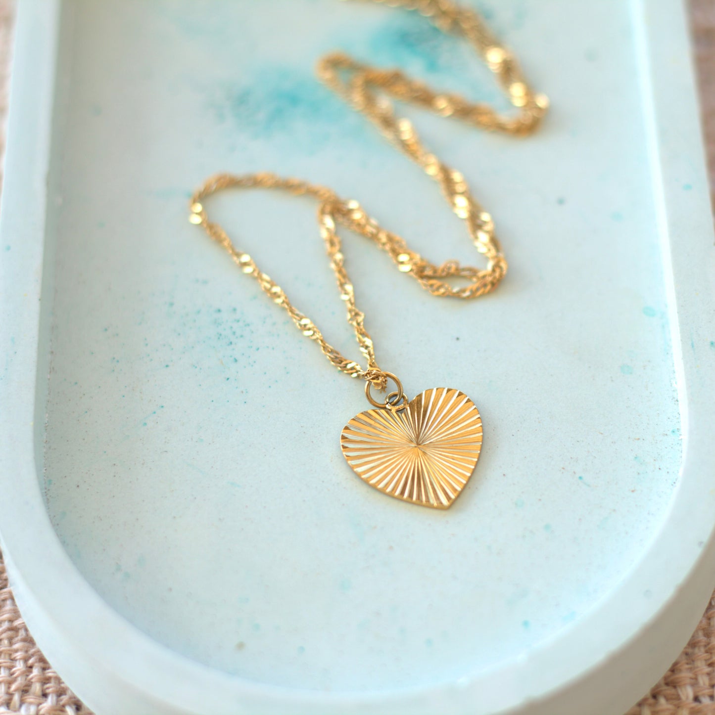 Gold heart sunbeam necklace