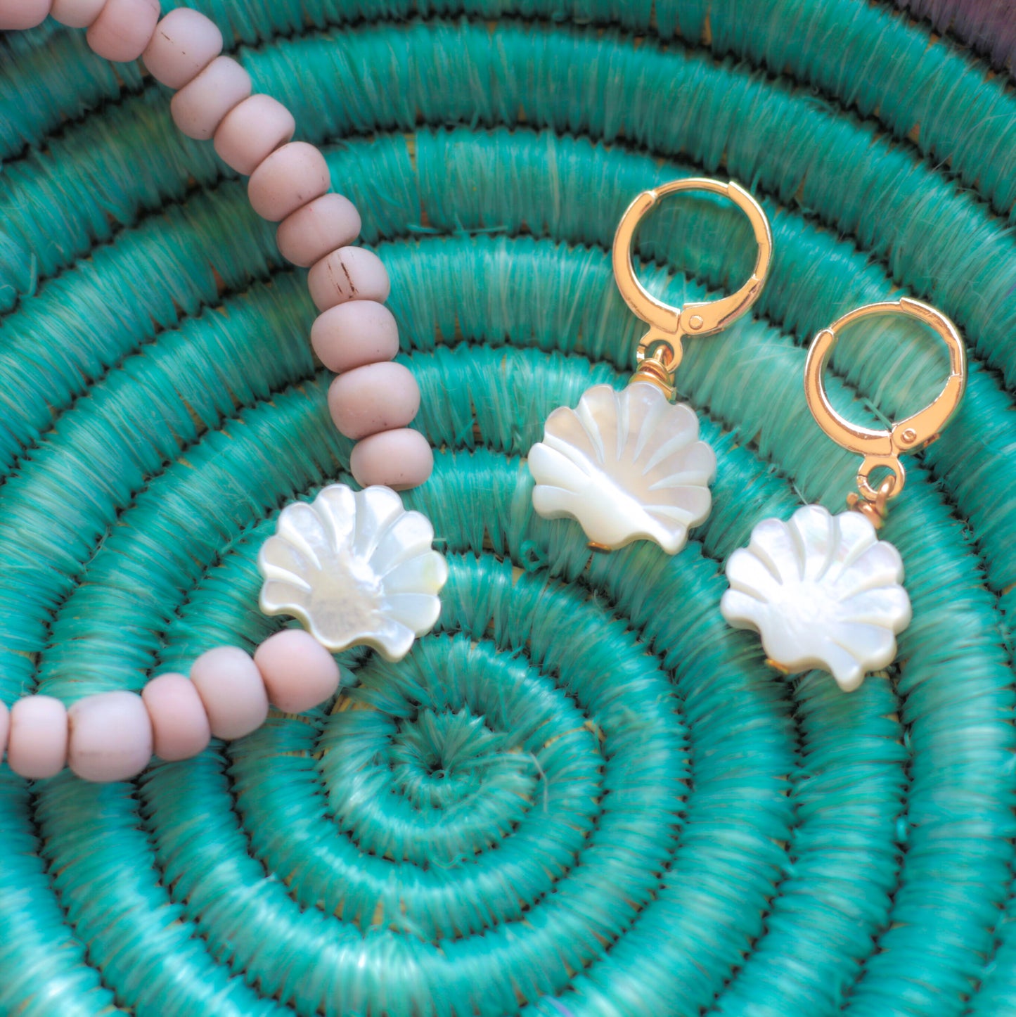 Mother of Pearl Scallop Seashell Earrings