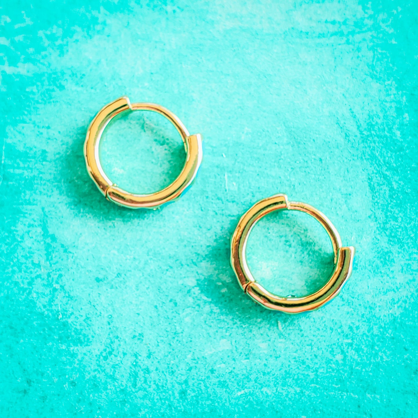 Turquoise Gold Huggie Hoops