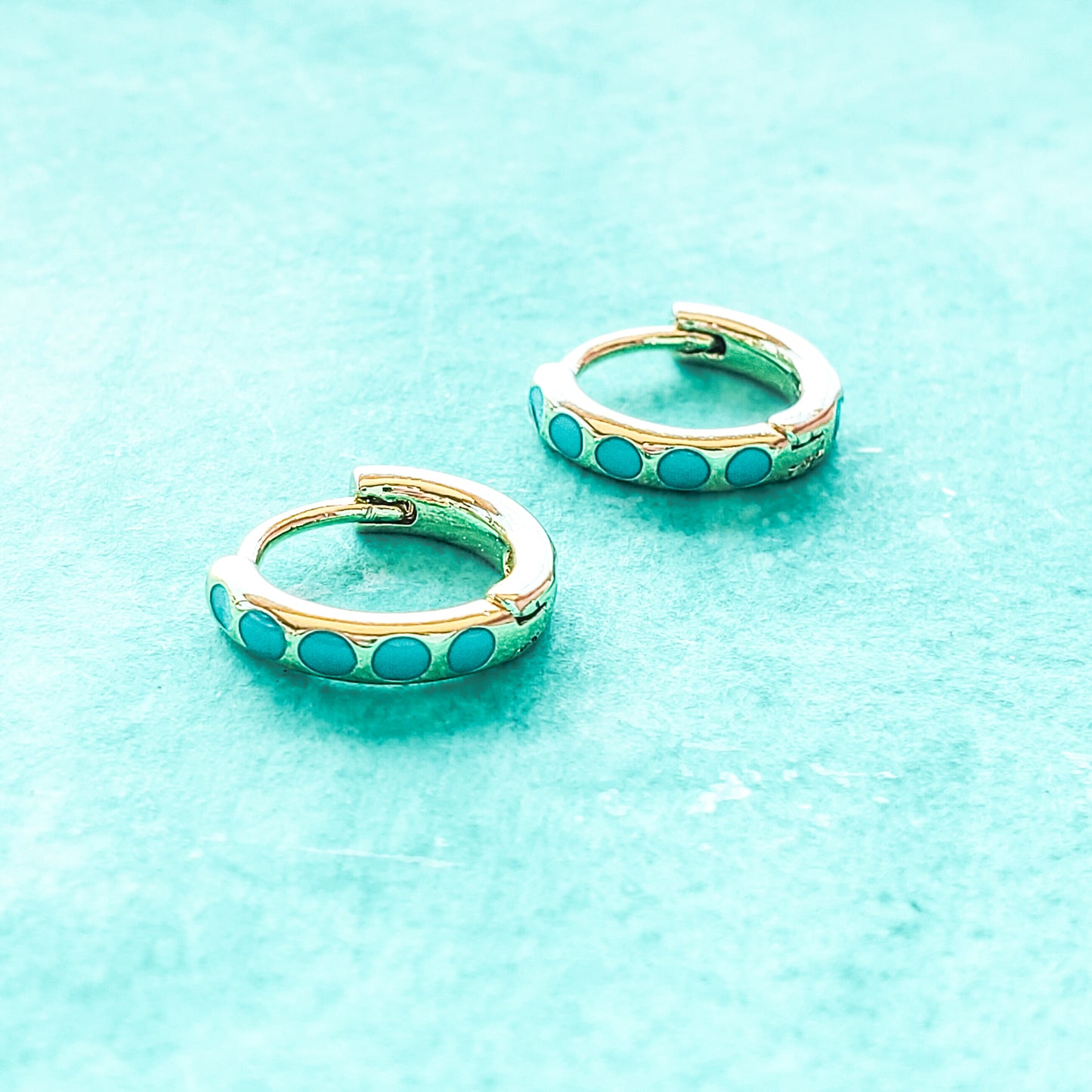 Turquoise Gold Huggie Hoops