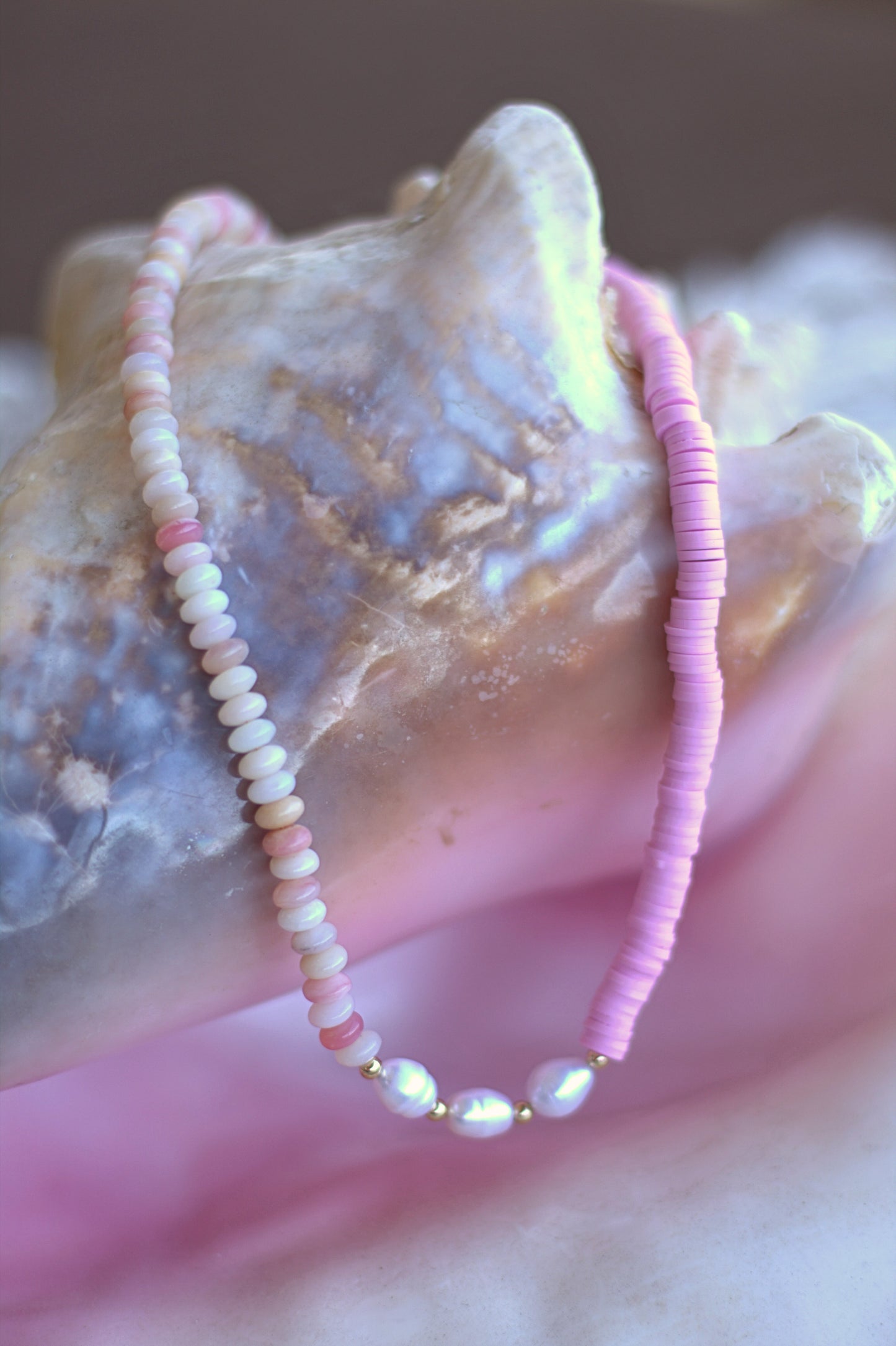 Azalea Pink Opal Pearl Gemstone Necklace