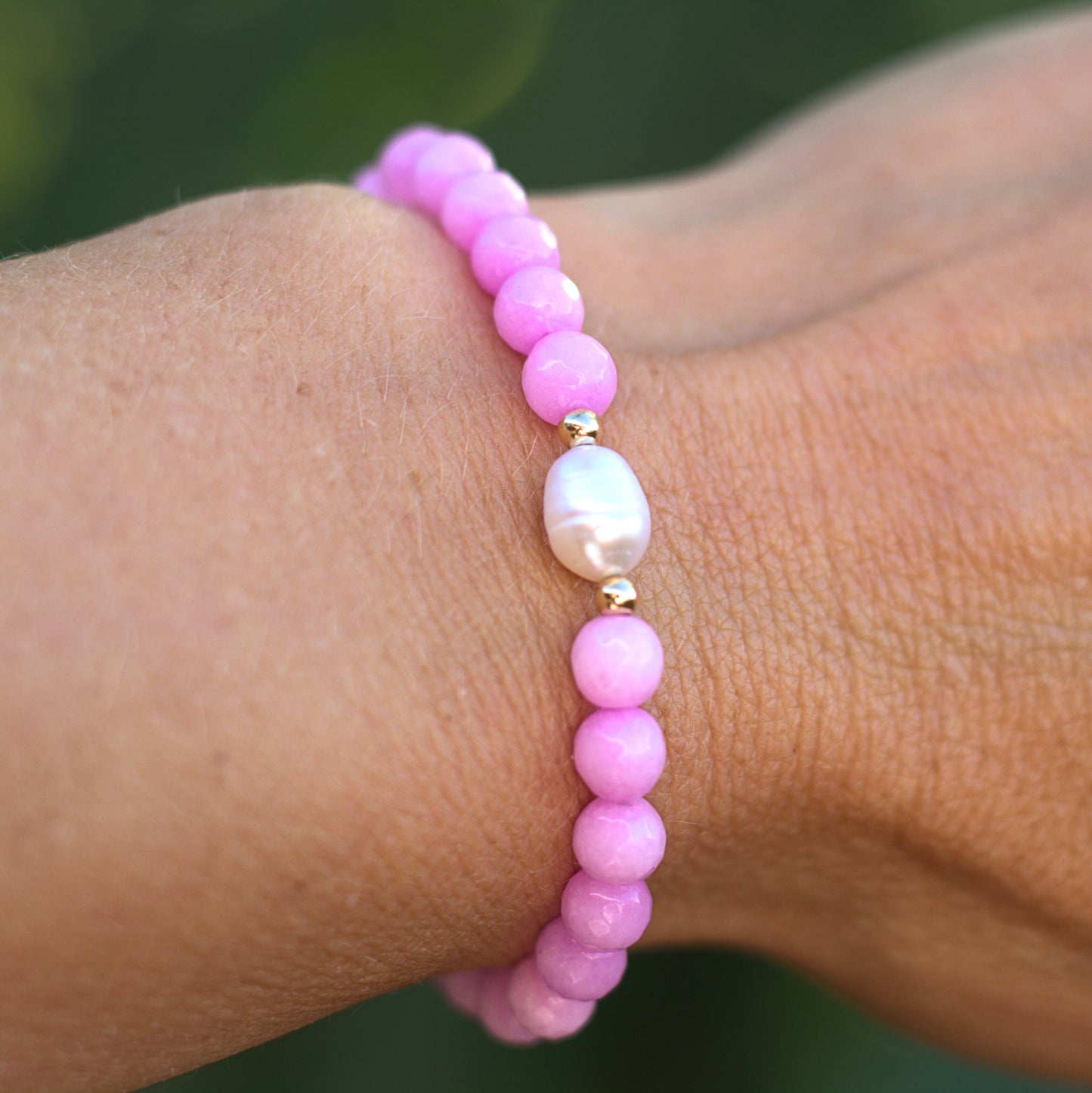 Azalea Pink Jade Stretch Bracelet