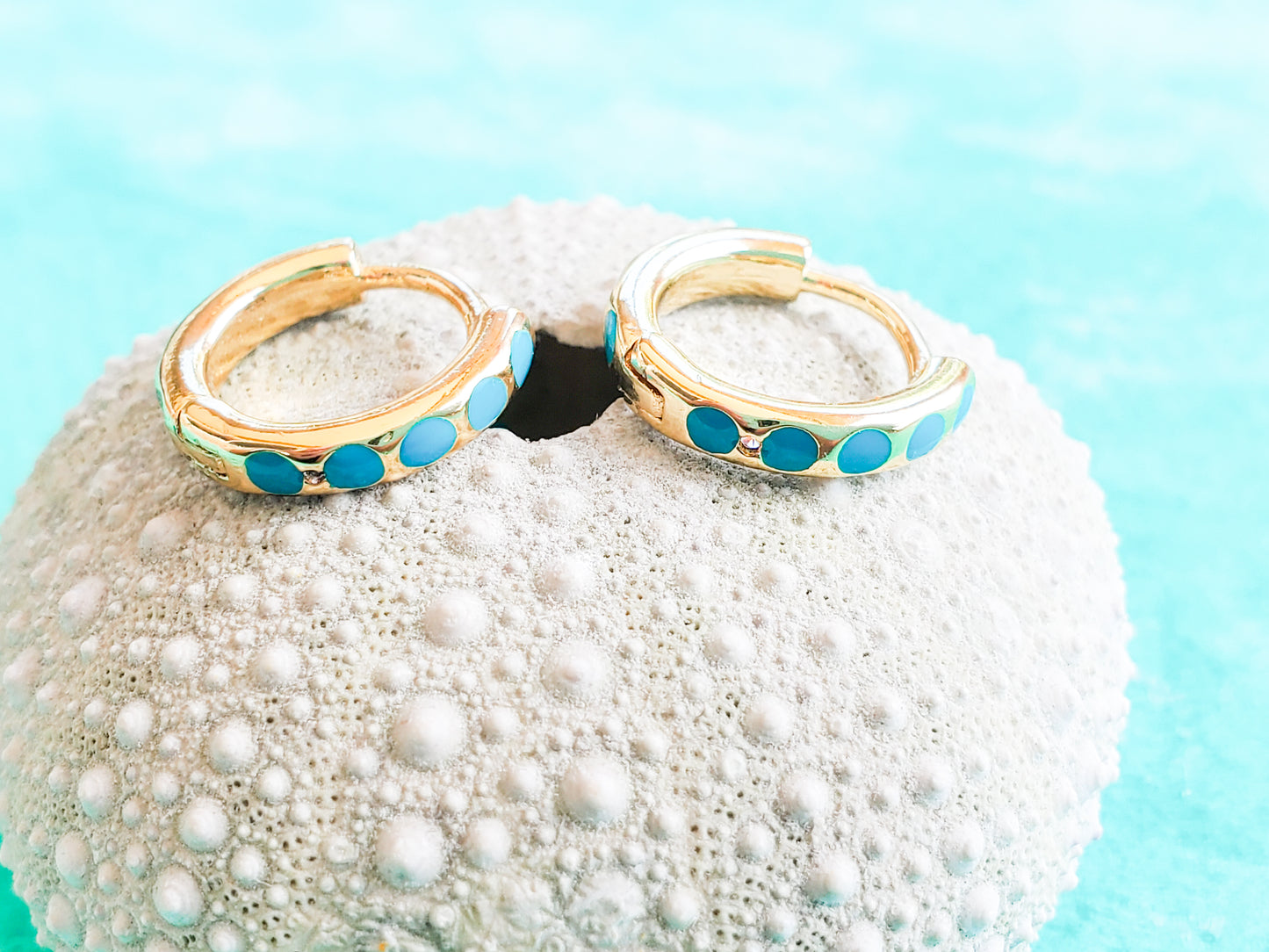 Turquoise Gold Huggie Hoops