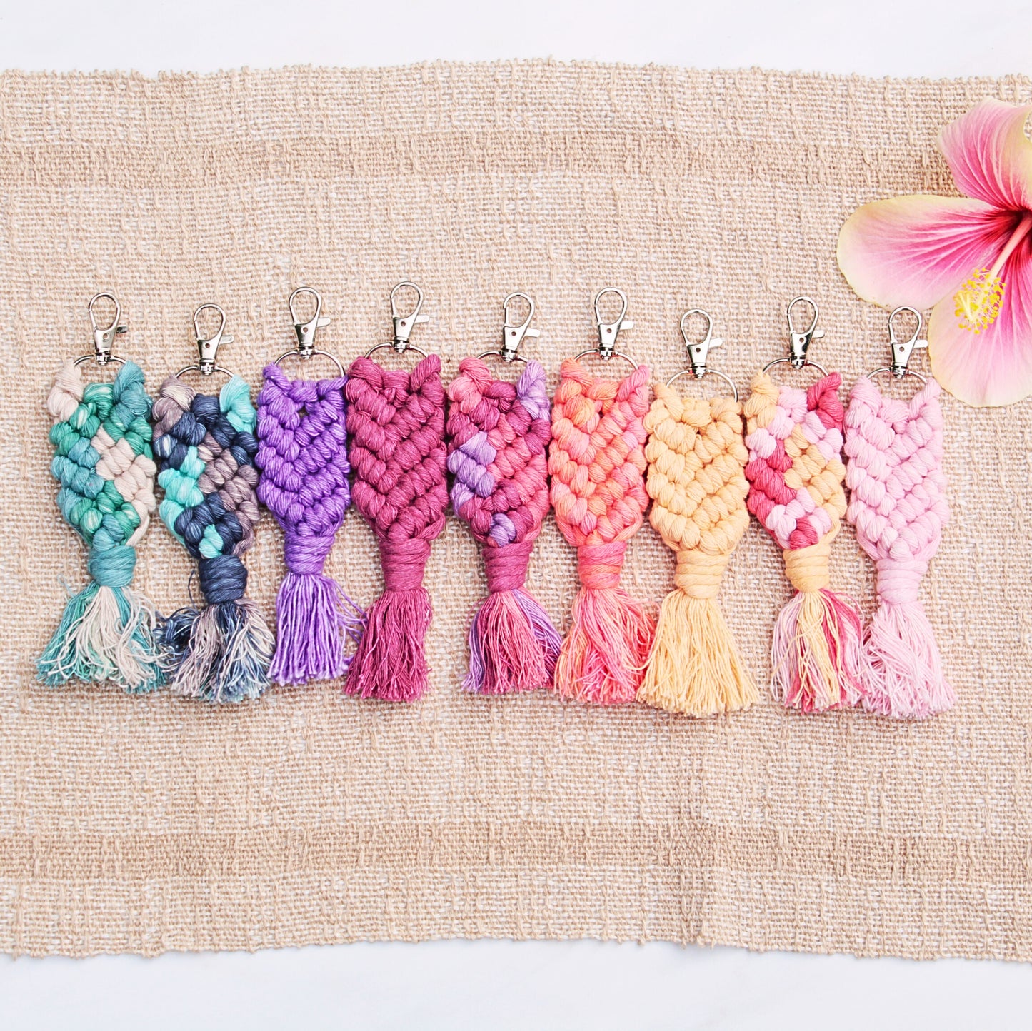 Mermaid Tail Hand Dyed Cotton Macrame Keychains