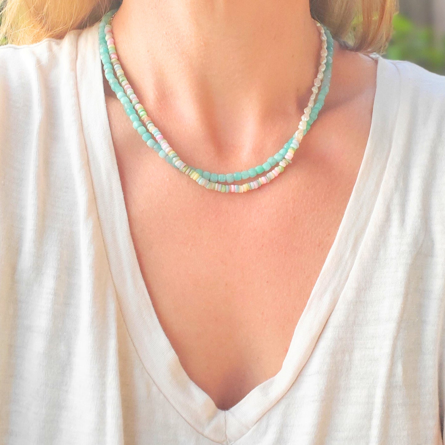 Colorful Puka Shell & Pearl Choker Necklace