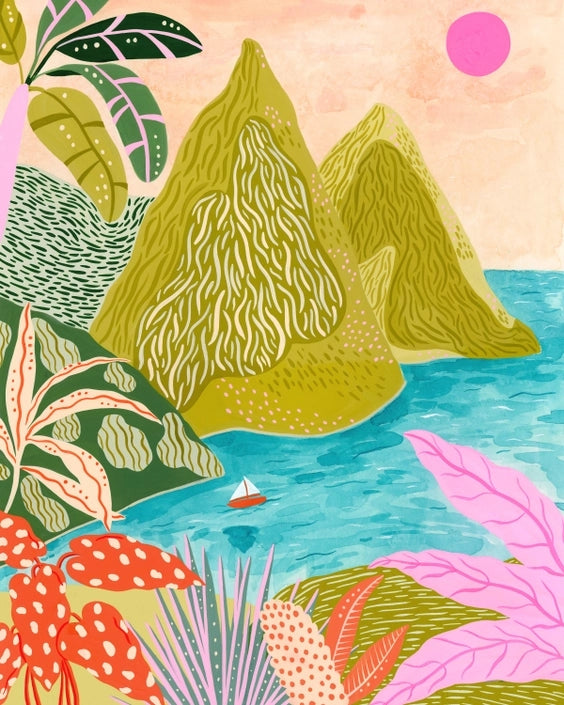 st lucia pitons print detail