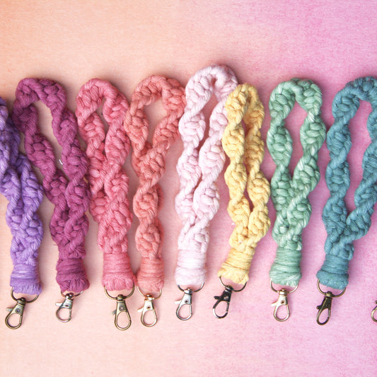 Hand Dyed Macrame Twist Wristlet Keychains