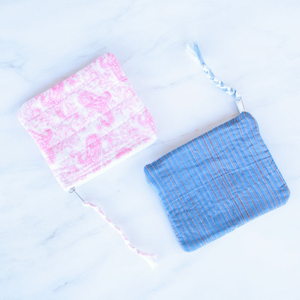 Upcycled Kantha Organic Cotton Zipper Pouch